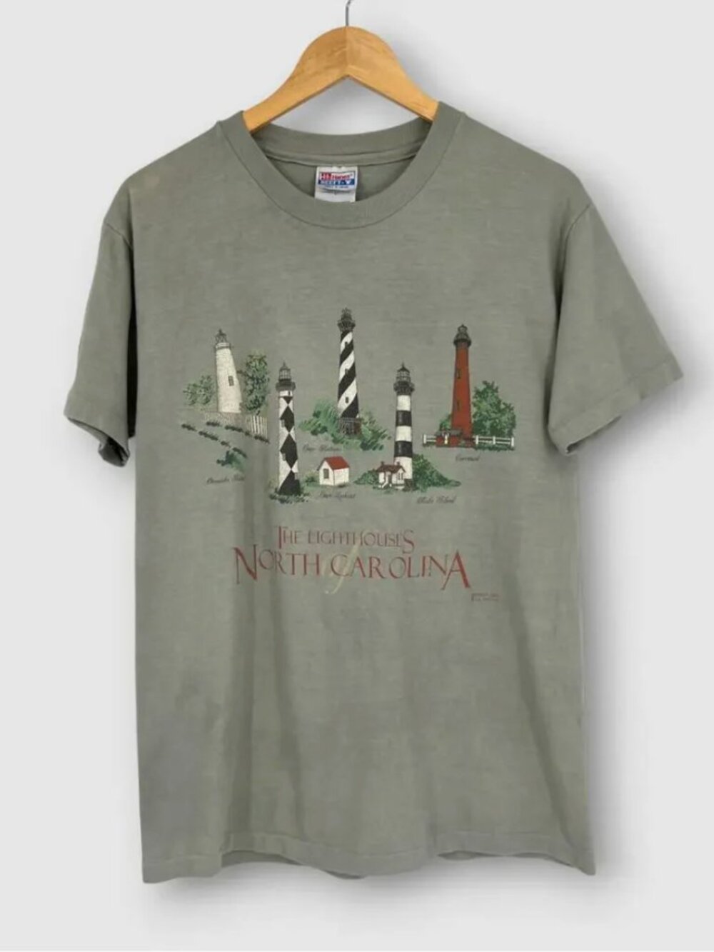 90s Vintage North Carolina Lighthouses Graphic Tee Cotton Size Medium